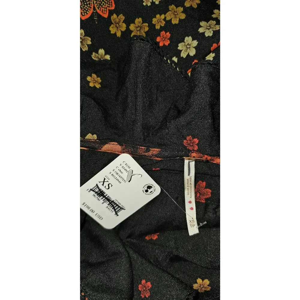 New Free People Talsey Floral Maxi Dress $198 X-SMALL Black Combo Long Sleeve